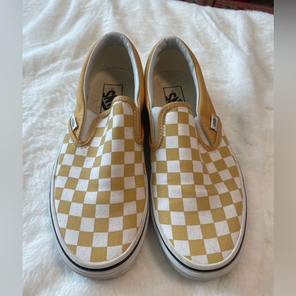 Vans Mustard Yellow Checkered Slip-On Sneakers - Picture 3 of 4